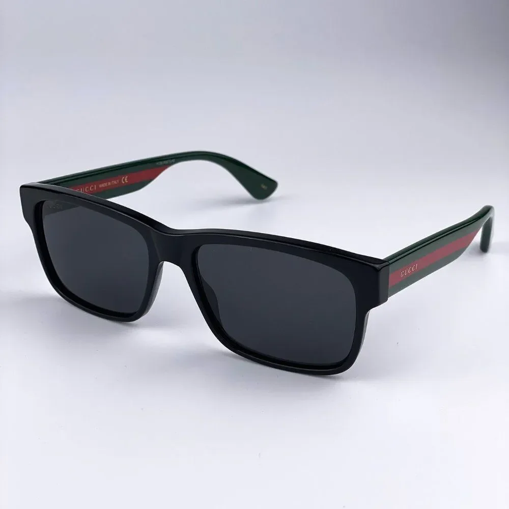 NEW Gucci GG0340S 006 Rectangle Black Green Sunglasses
